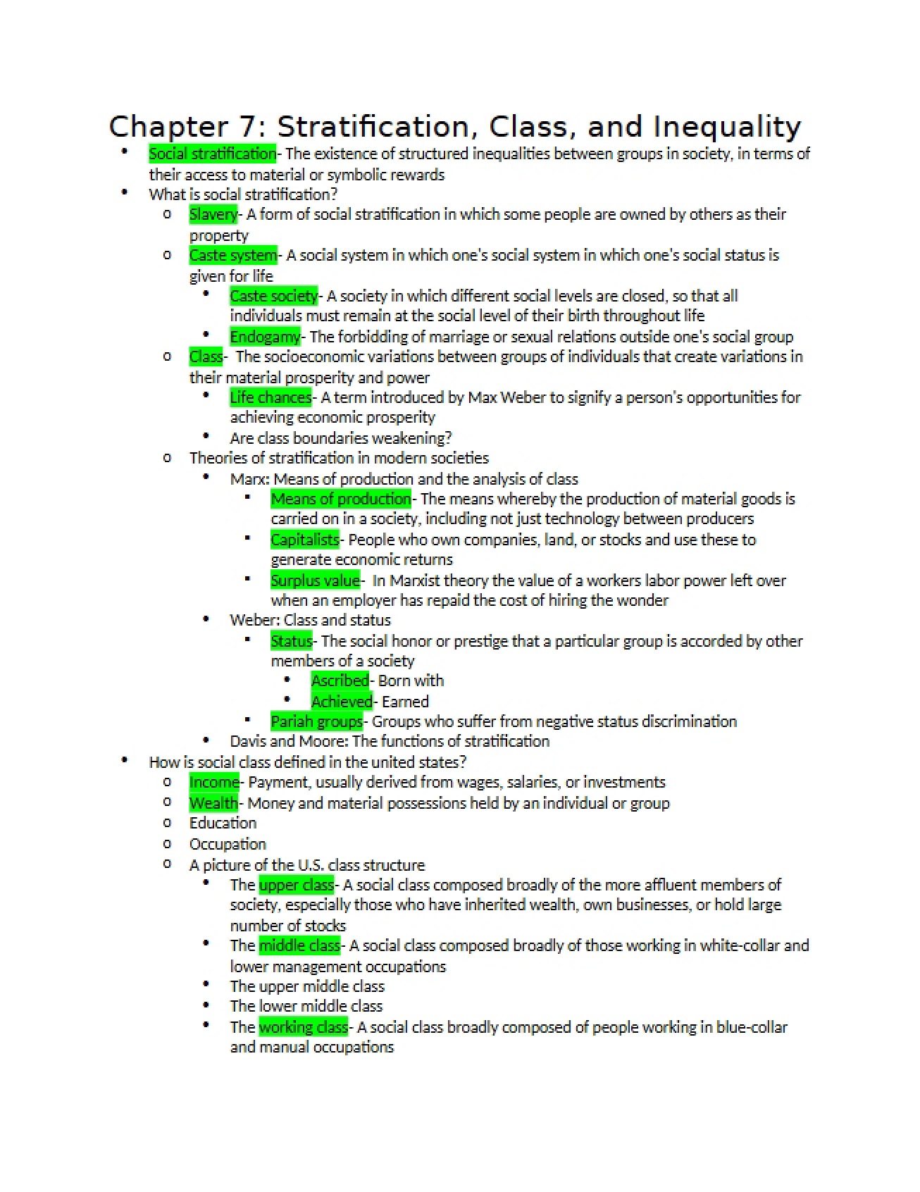 Inequality, Class, and Stratification (Ch. 7)