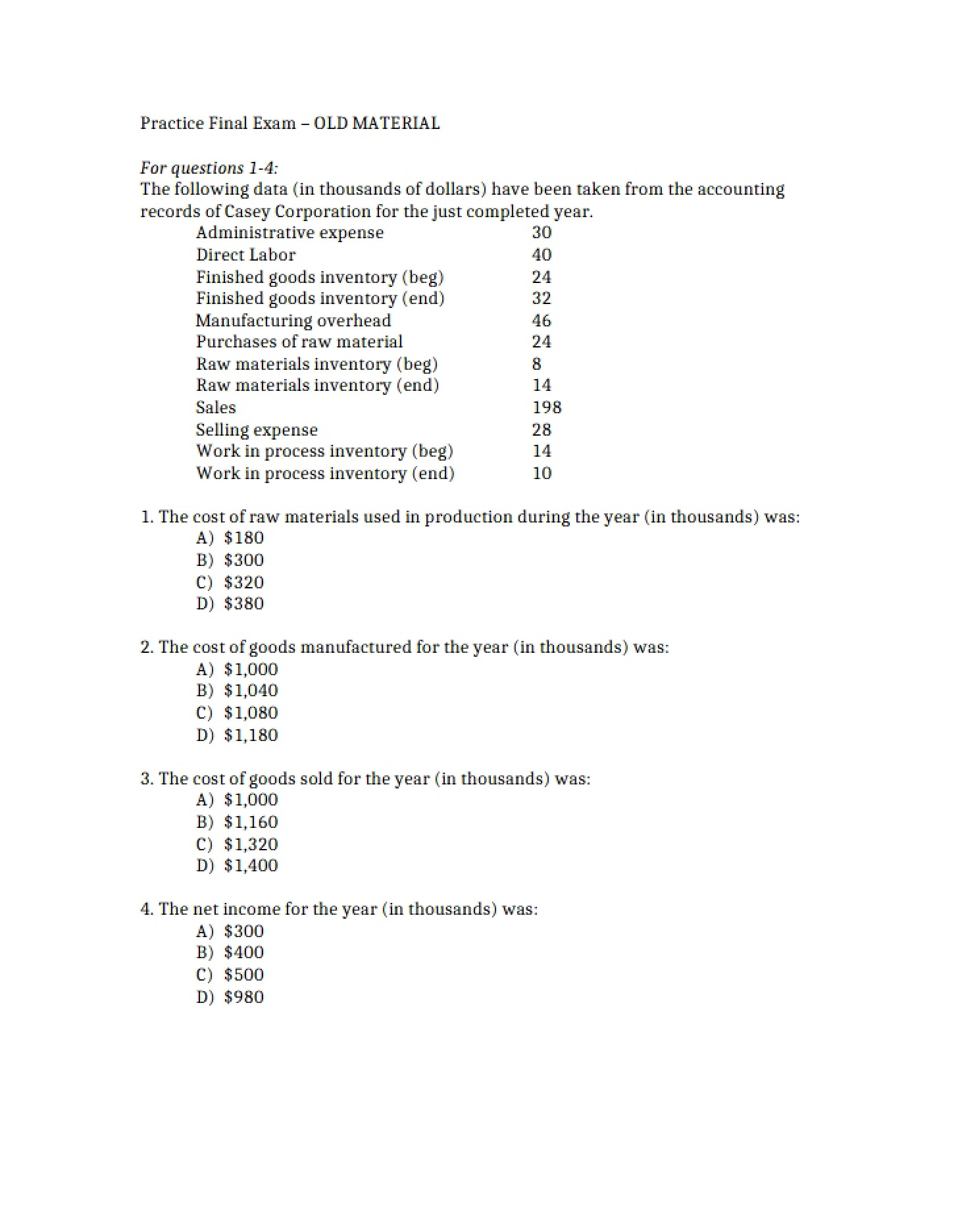 Final Examination Practice