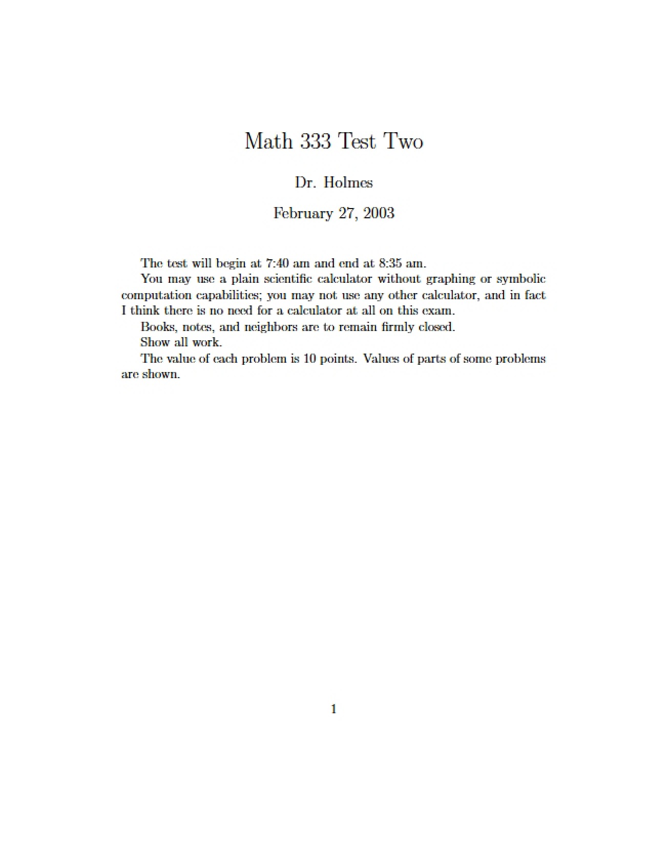 Second Examination for Differential Equations
