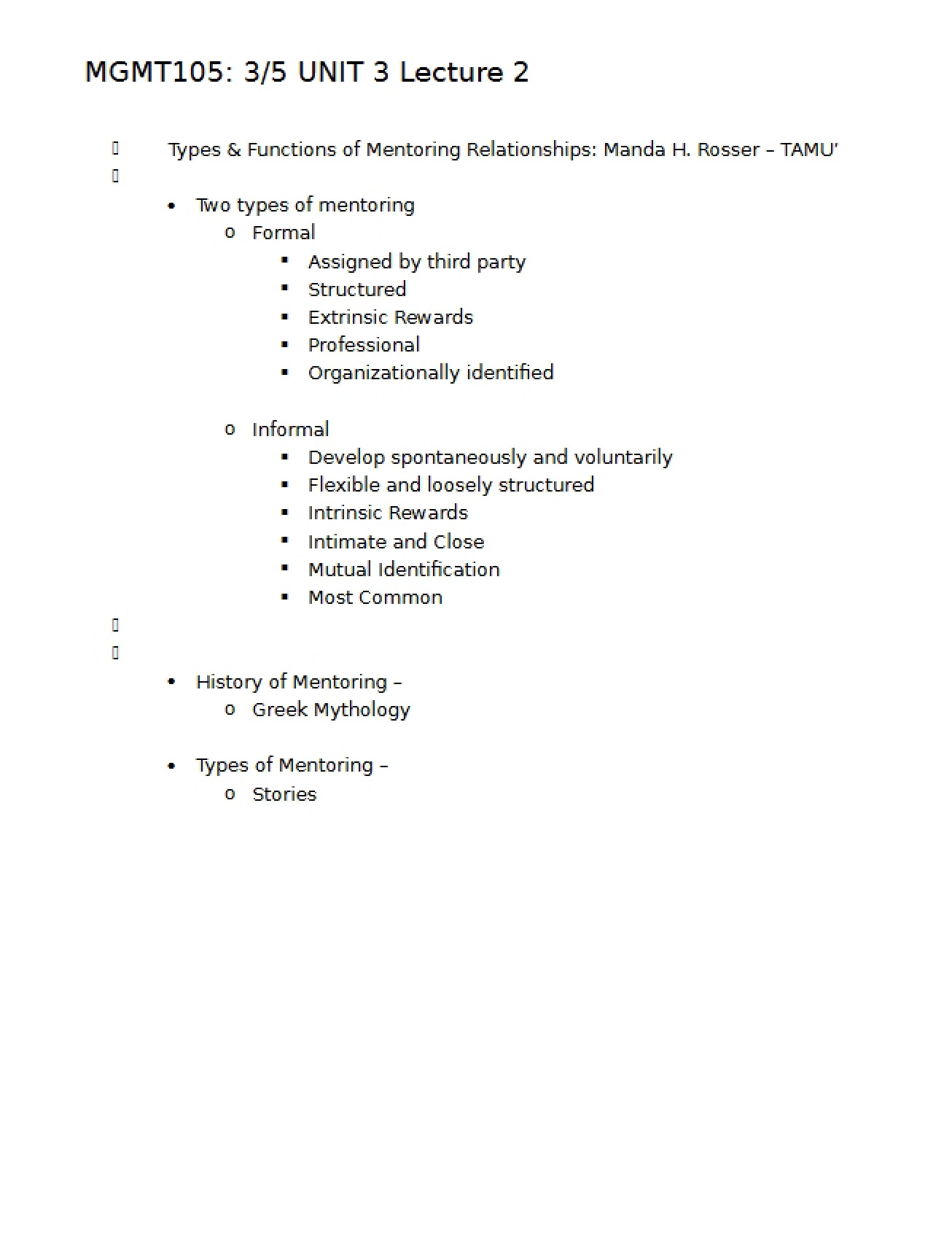 MGMT 105 Unit 3, Lecture 2 (March 5)