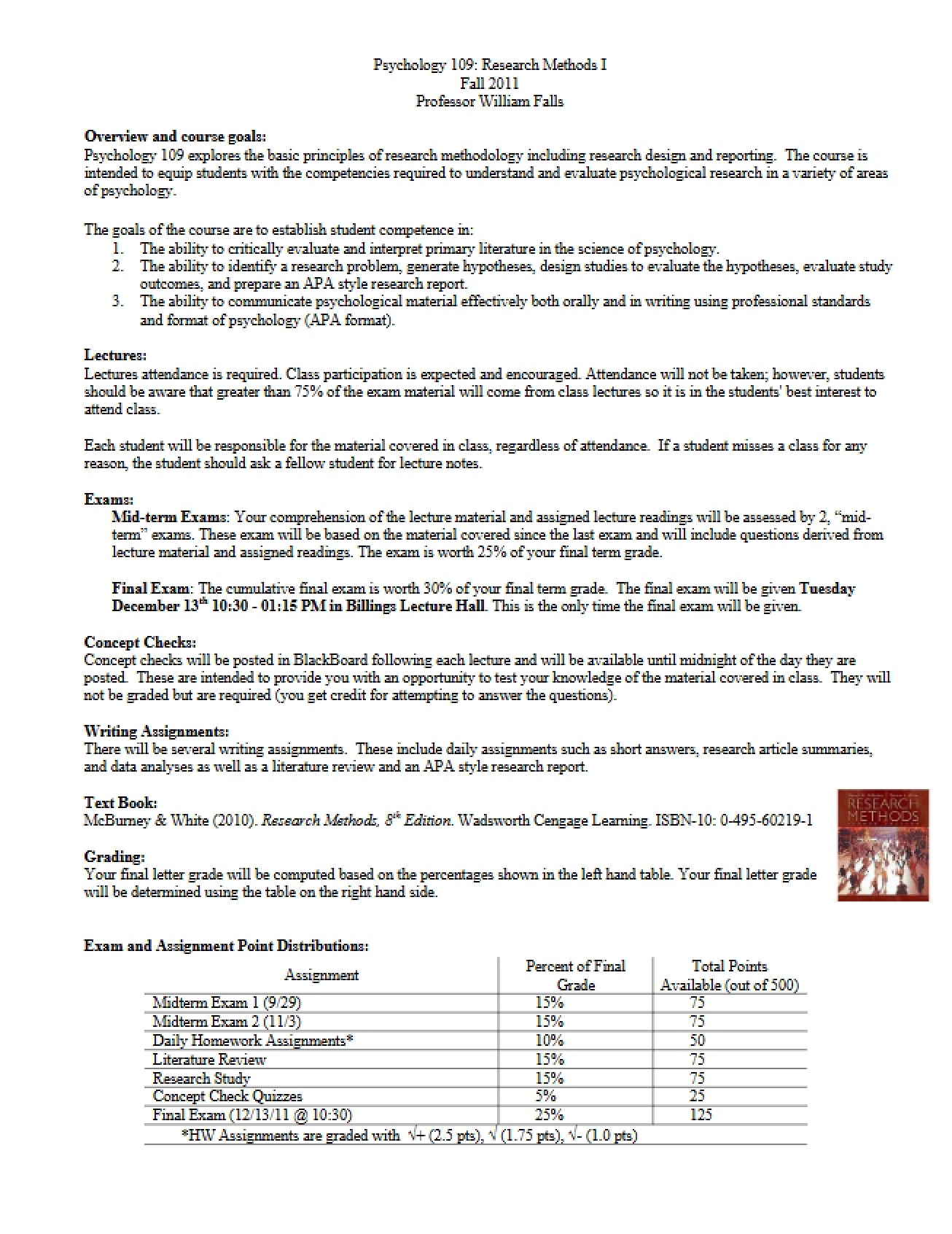 Course Outline for Research Methods