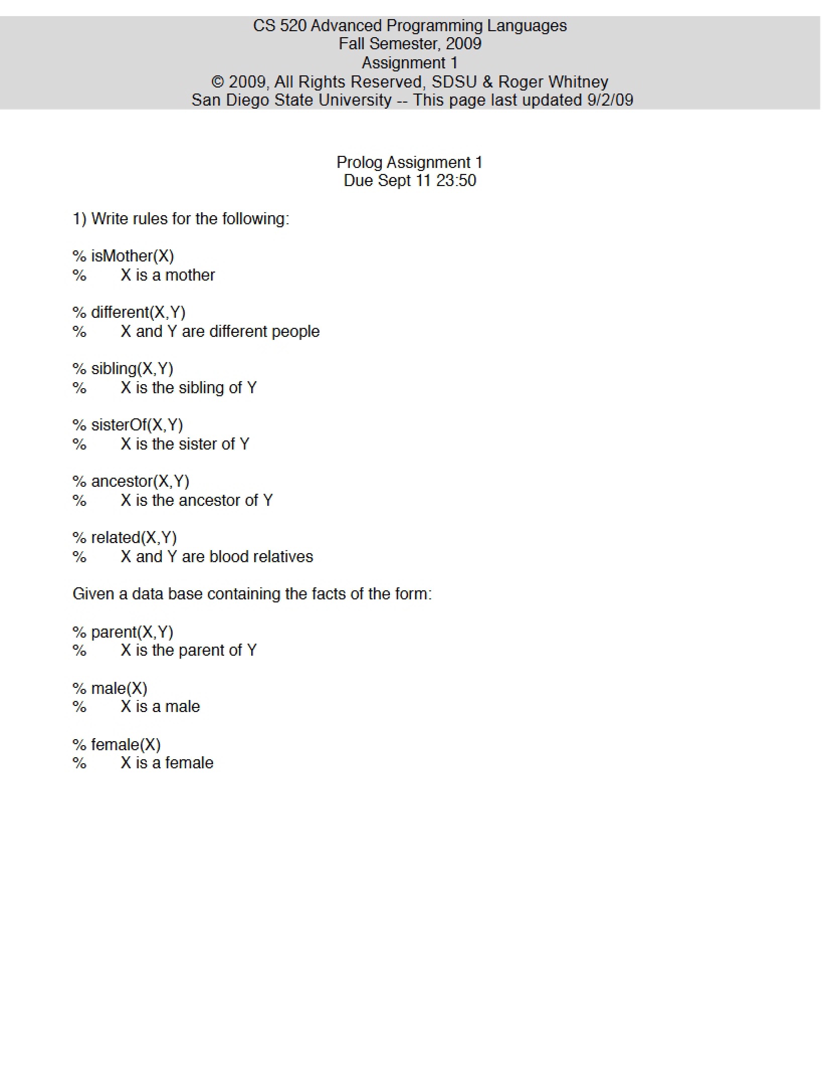 Assignment One Advanced Programming Languages