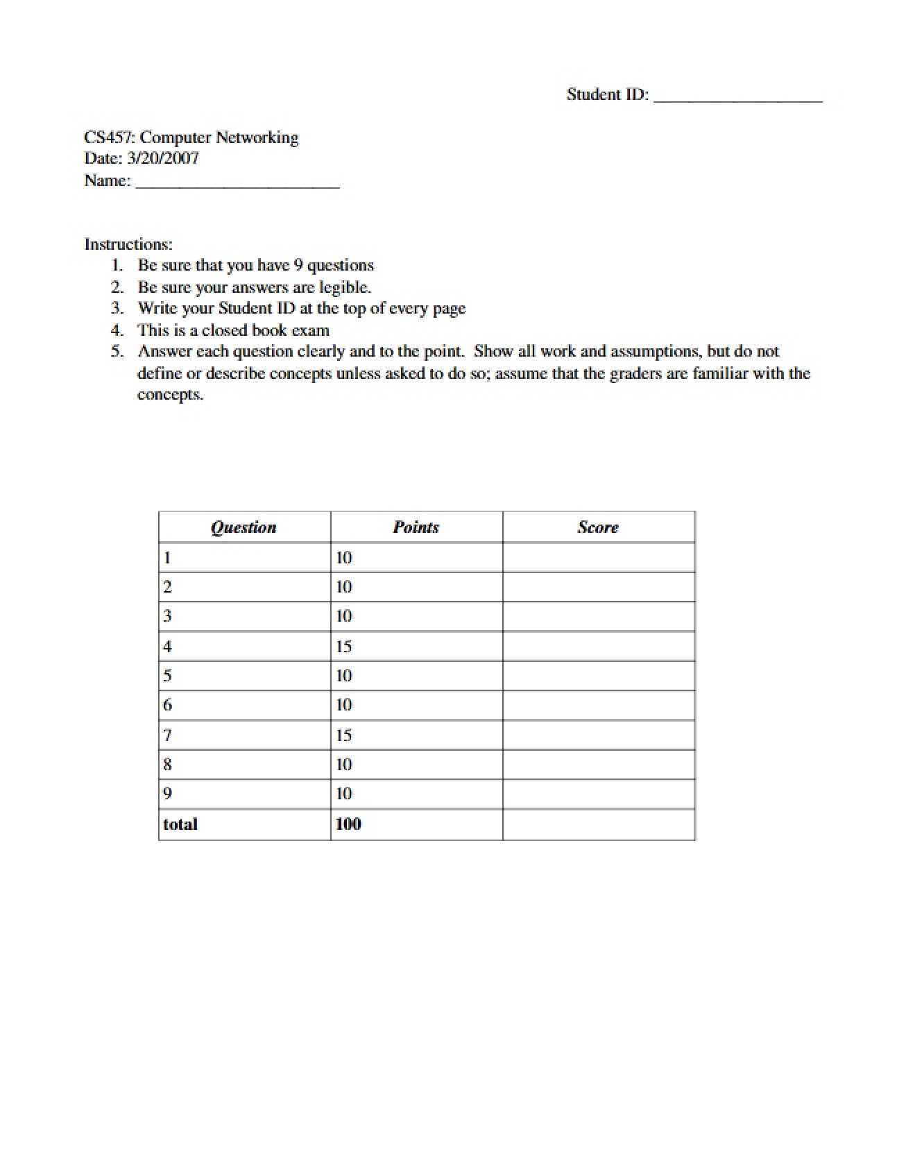 Practice Midterm CS 457