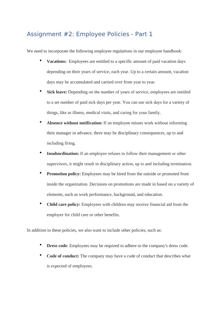 Employee Policies - Regulations, Vacation, and Sick Leave