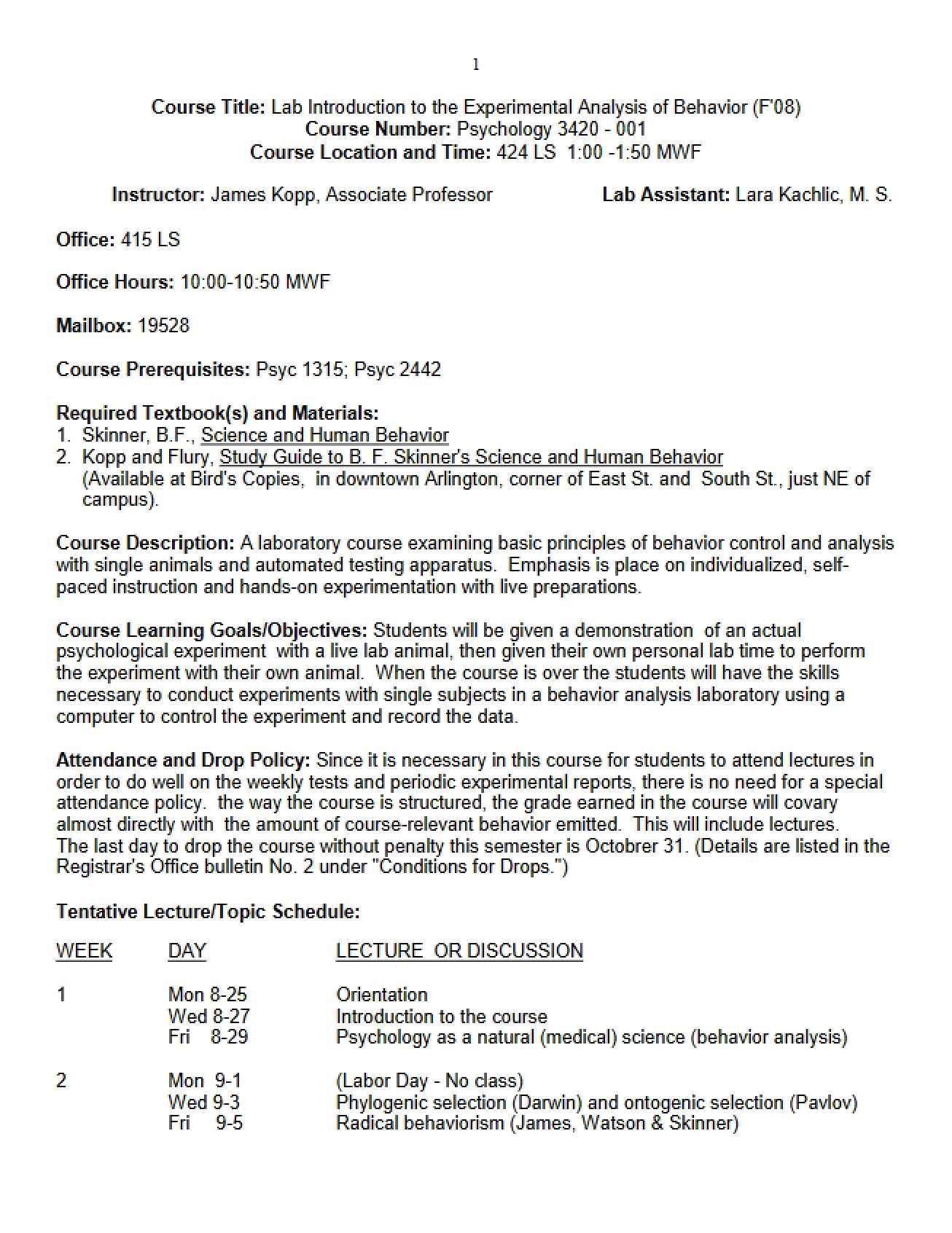 Syllabus and Schedule