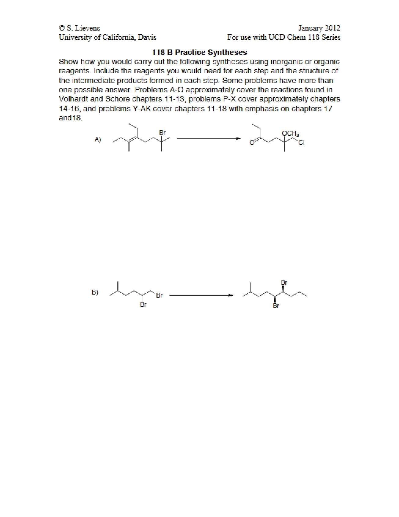 Practice Synthesis for CHE 118B