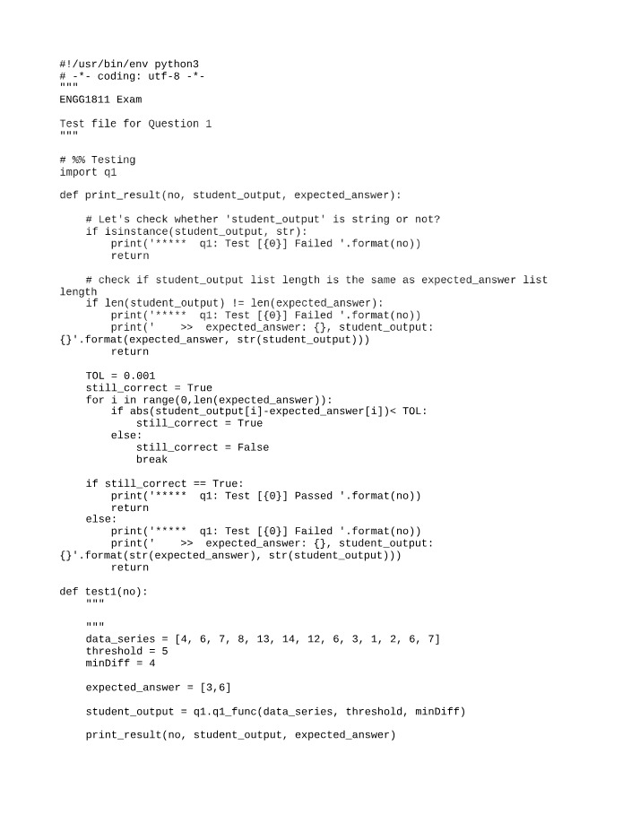 Data Series Analysis - Exam Question 1 Test File and Function