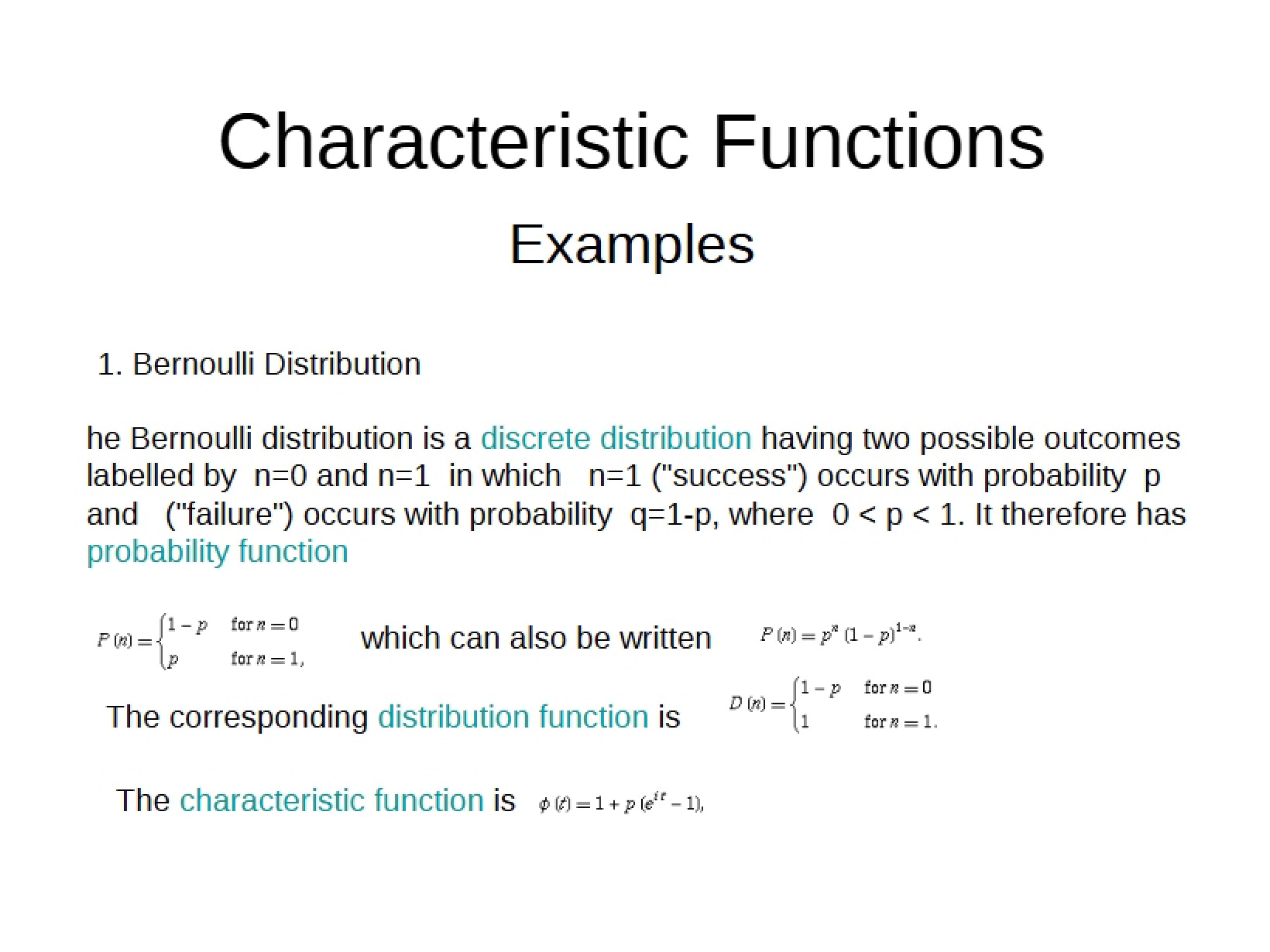Functions of Characteristics