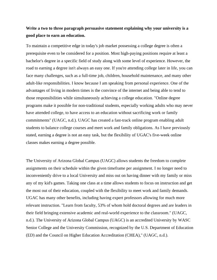 UAGC Persuasive Statement