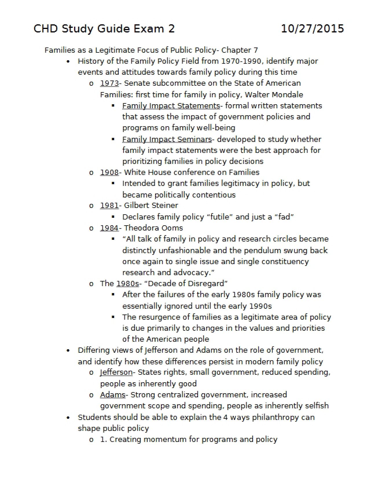 Exam 2 Guide for Child and Family Policy
