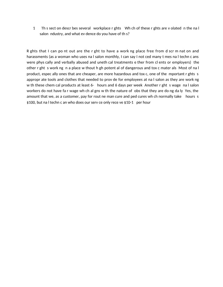 Workplace Rights Violations - Nail Salon Industry