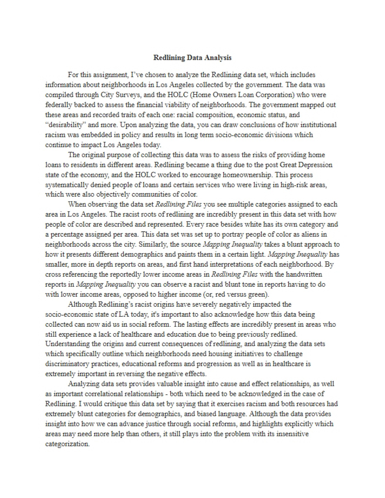 Analysis of Redlining Data