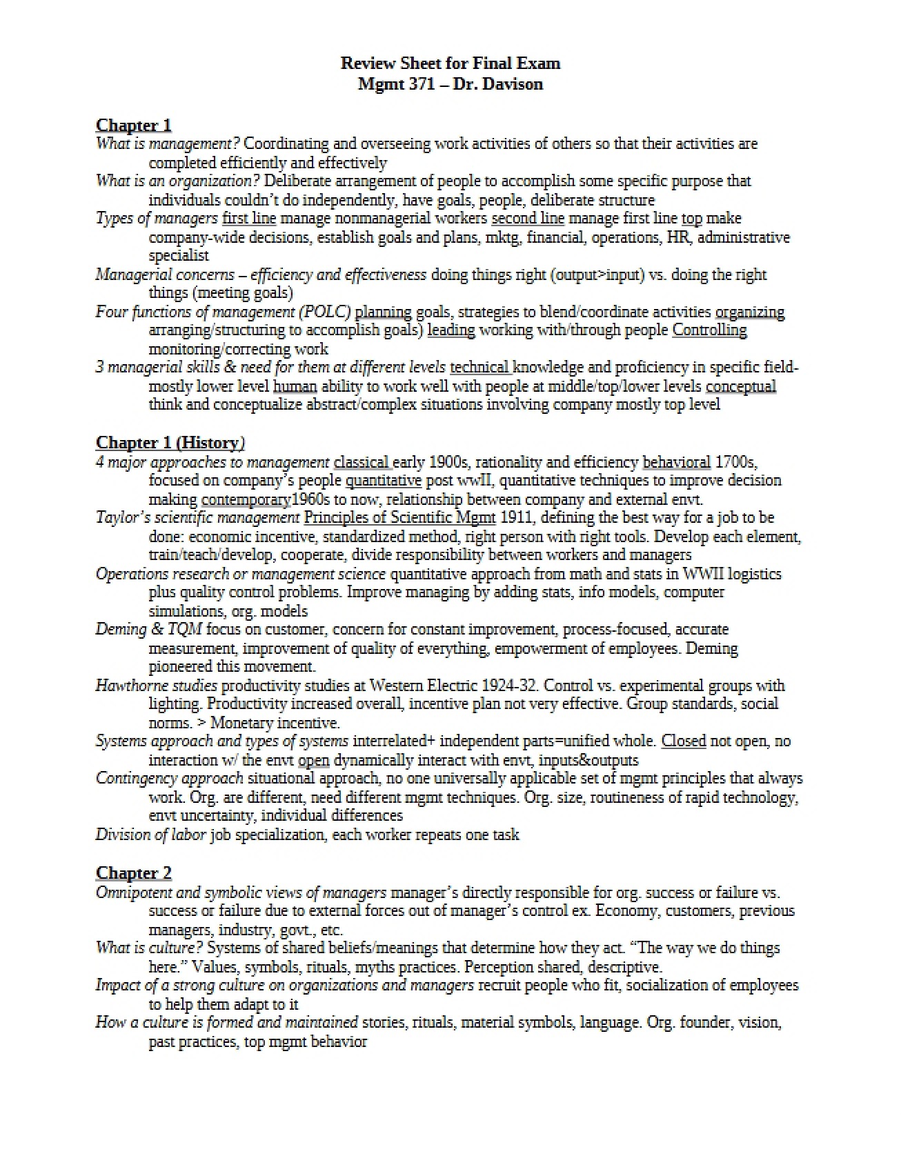 Management Final Exam