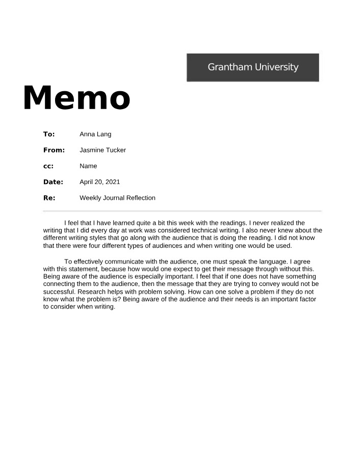 Reflection for Weekly Journal