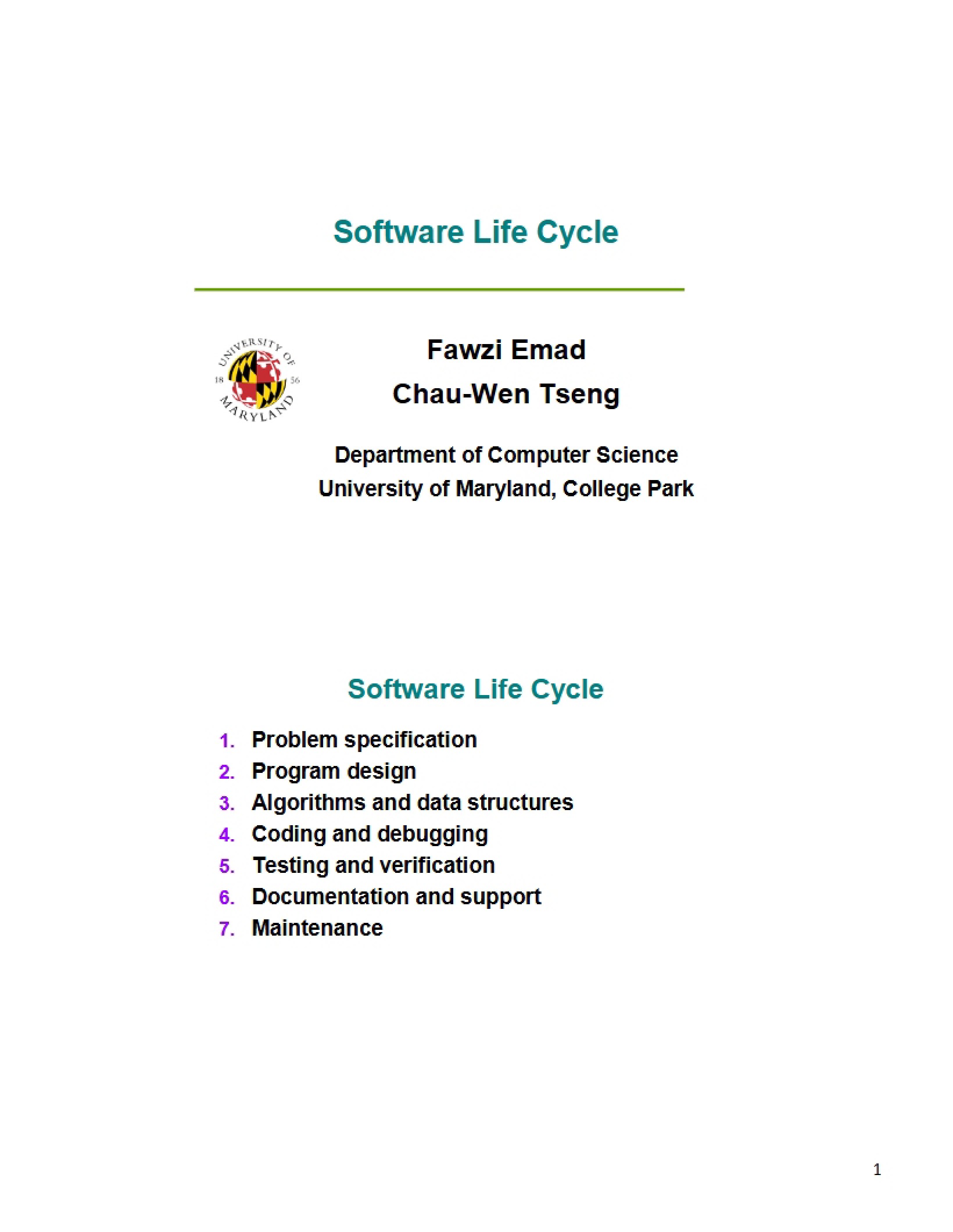 Software Life Cycle Overview