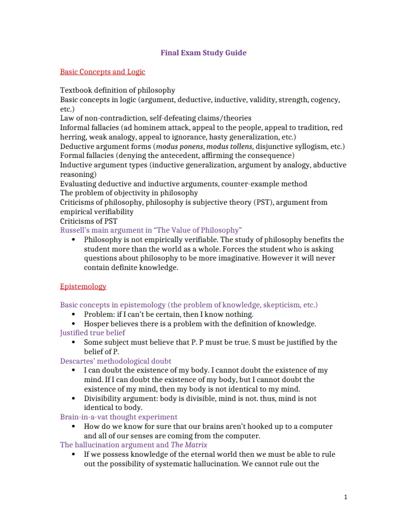 Philosophy Final Guide