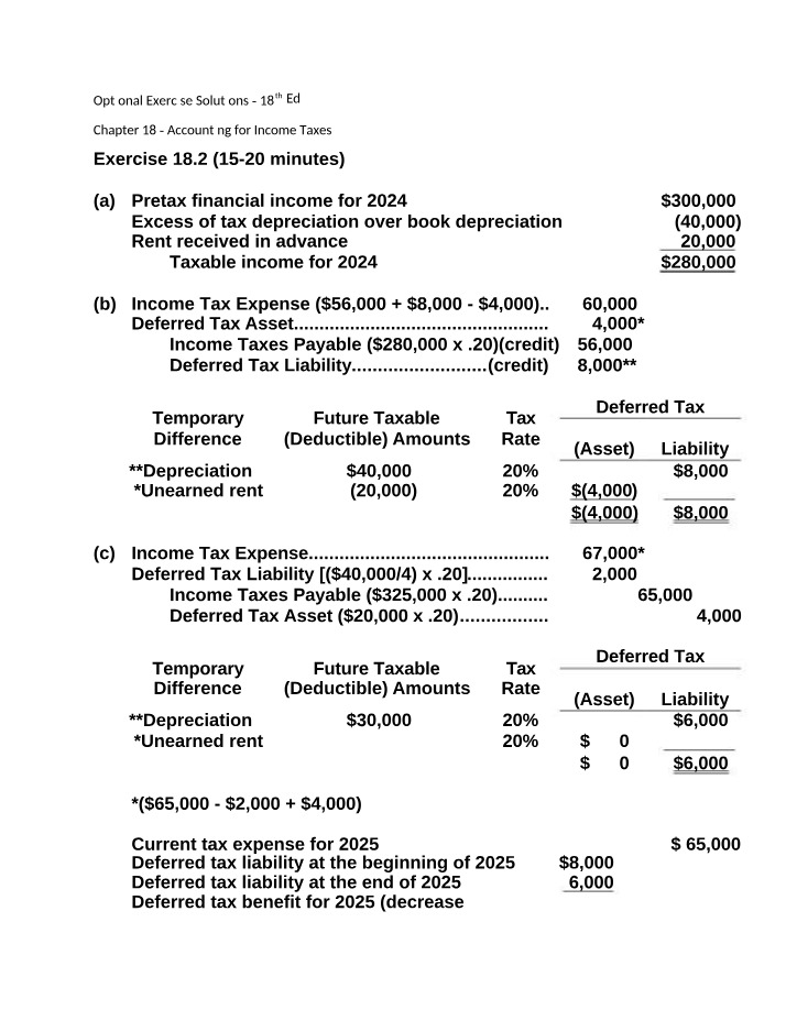 Income Tax Exercise Solutions - Chapter 18