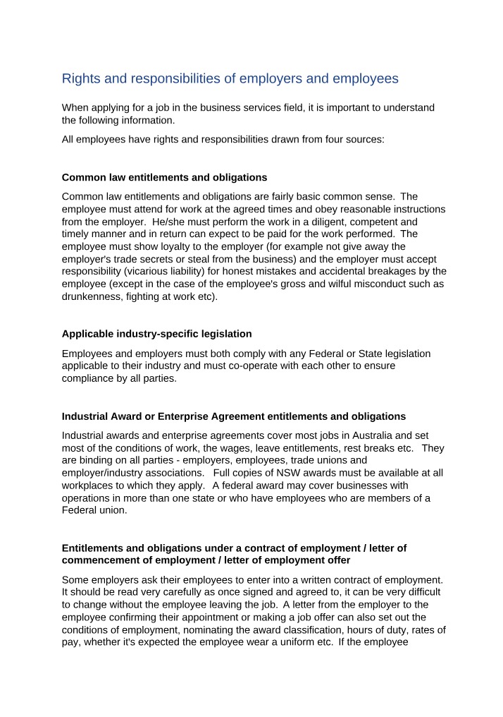 Rights and Responsibilities of Employees