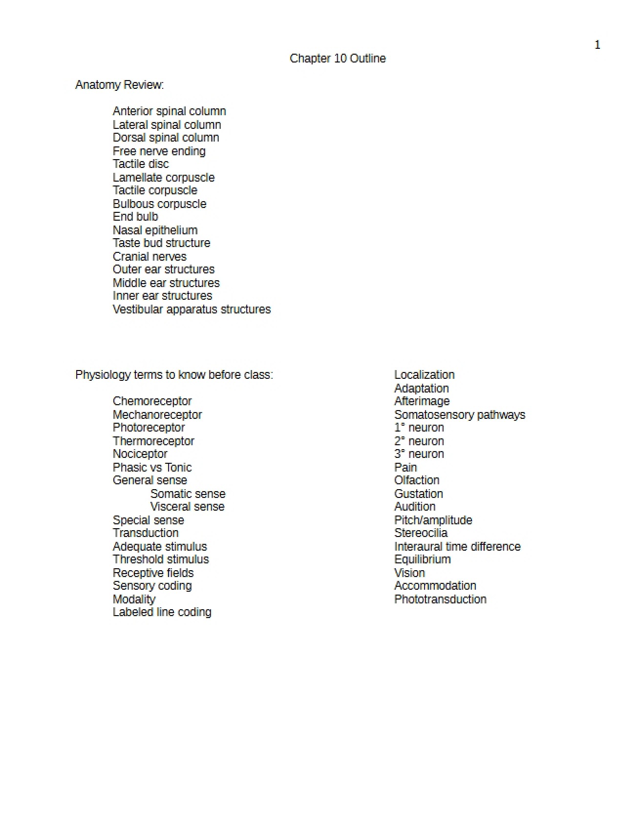 Outline of Chapter Ten