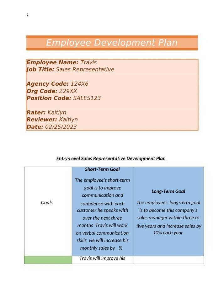Employee Development Plan - Entry-Level Sales Representative