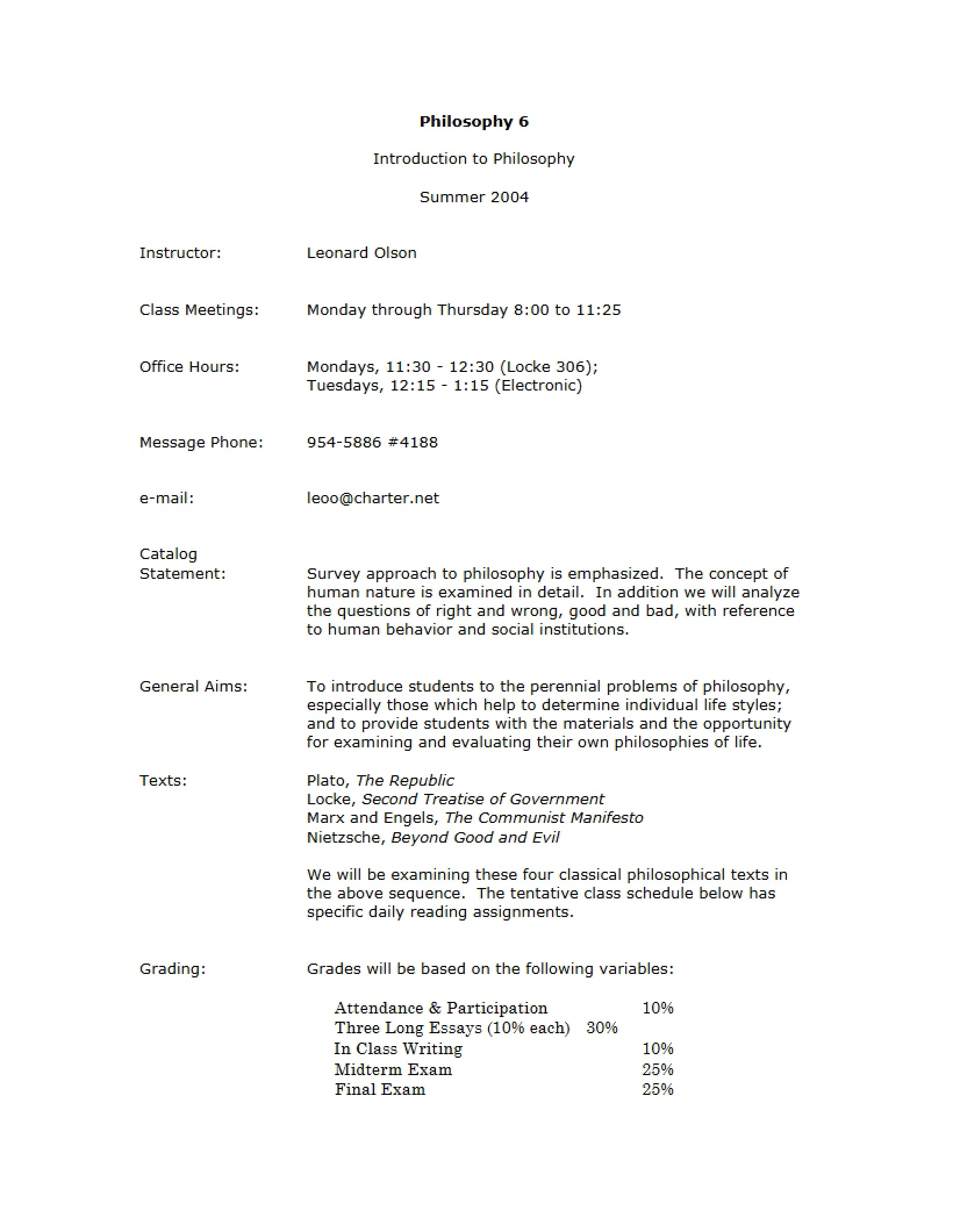 Introduction to Philosophy Syllabus