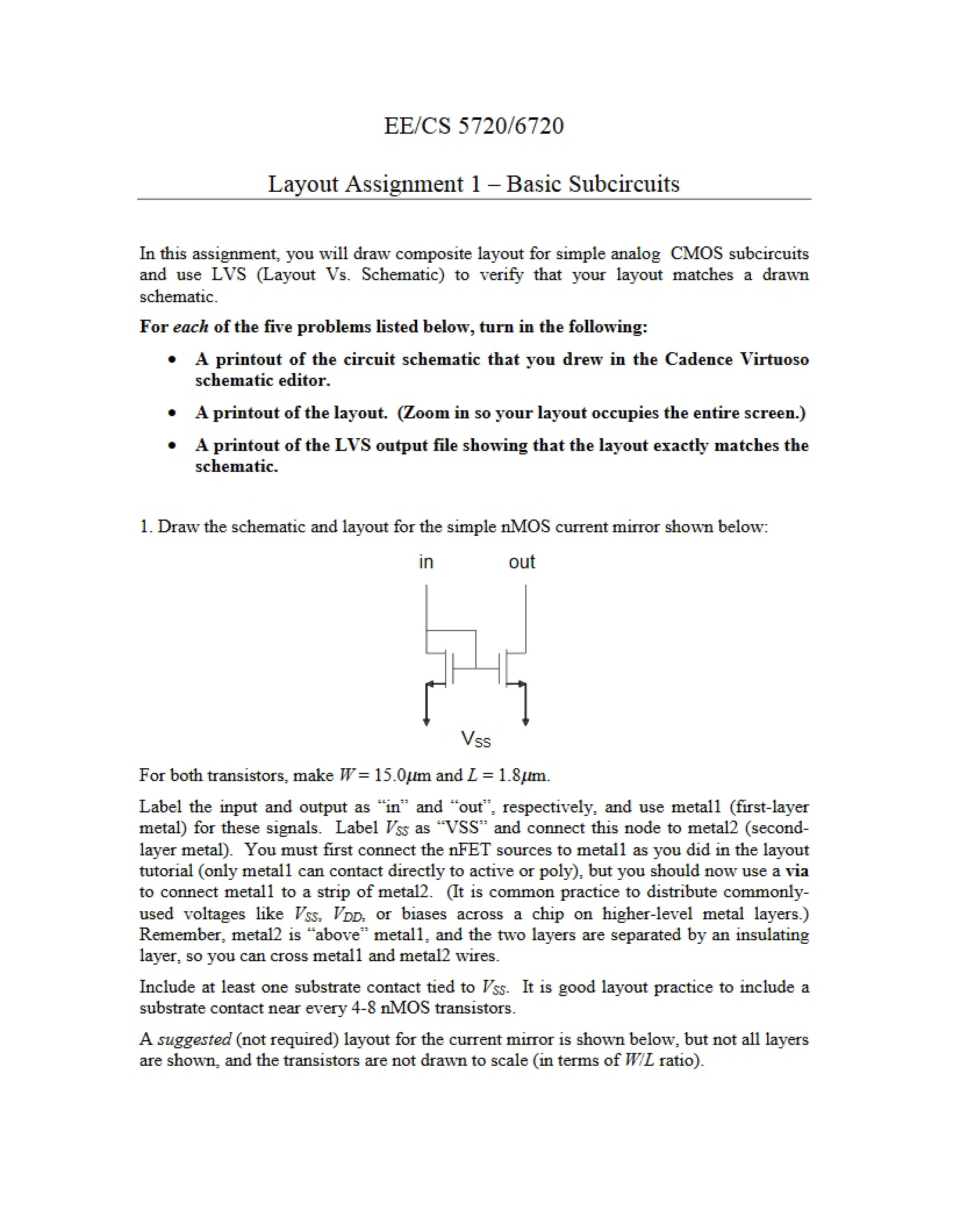 Assignment 1 Layout of Basic Subcircuits