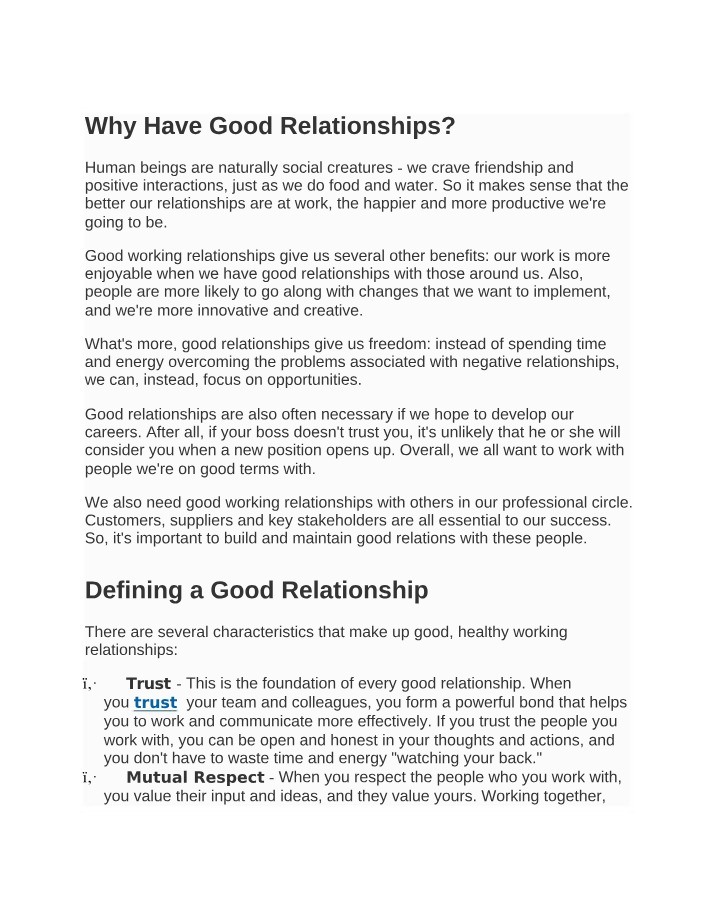 Workplace Relationships - The Importance and Benefits