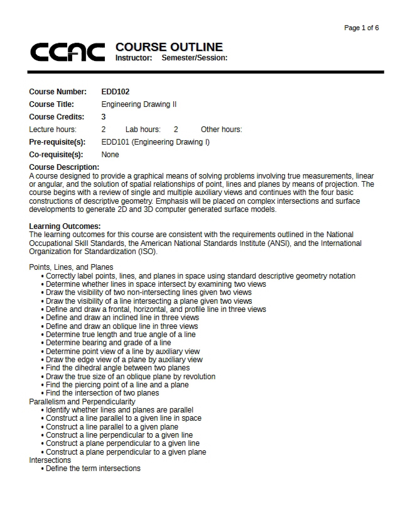 Course Outline for EDD 102
