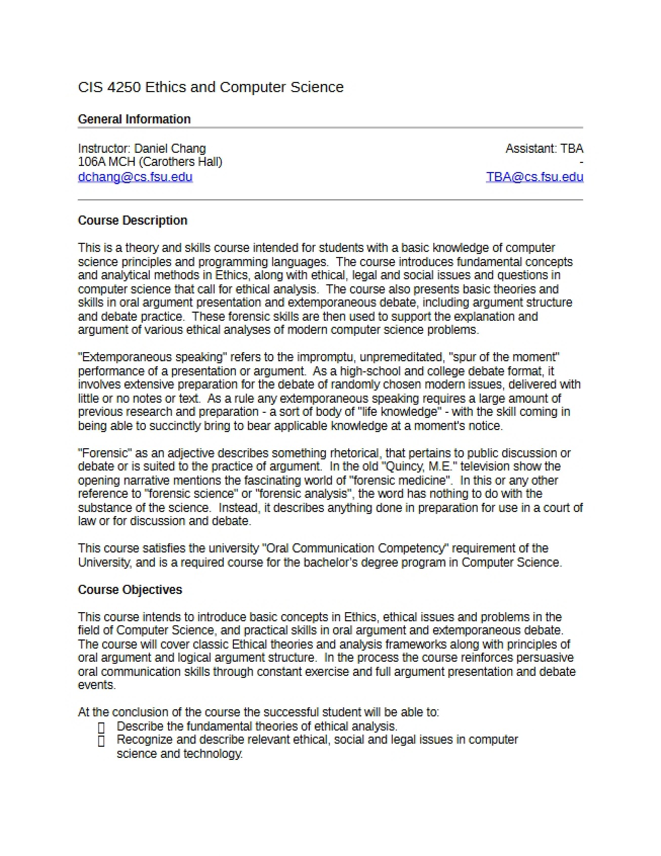 Official Syllabus for CIS 4250