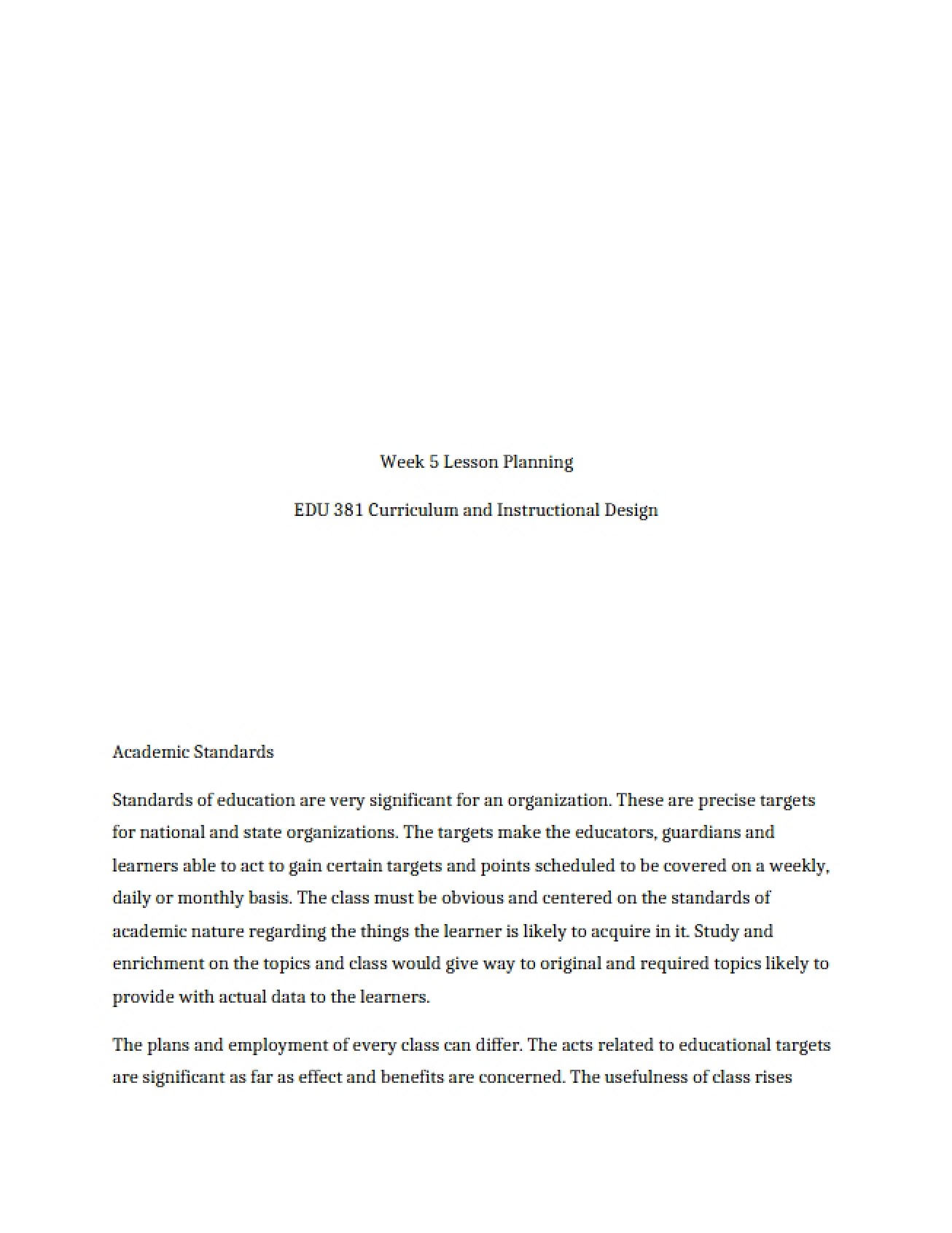 Lesson Planning for Week 5