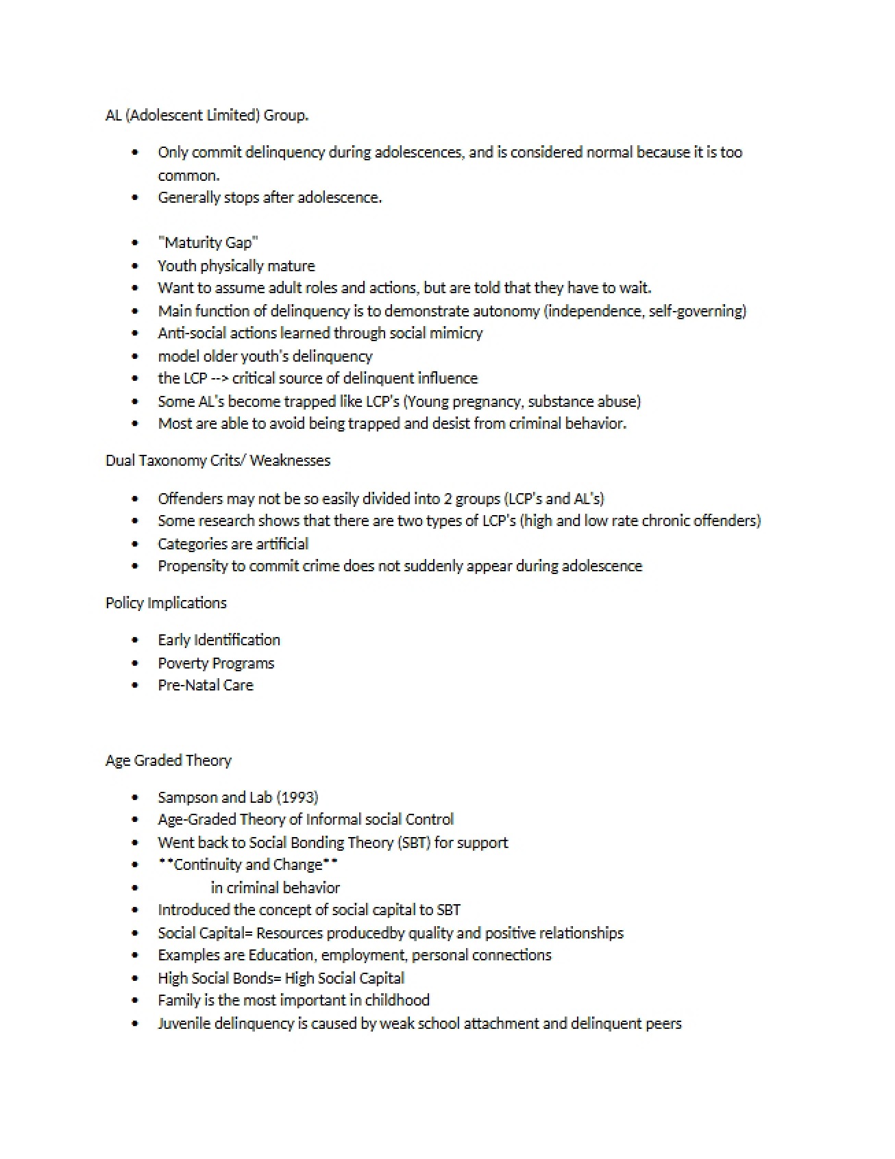 Classroom Lecture Notes - Theories of Criminal Behavior