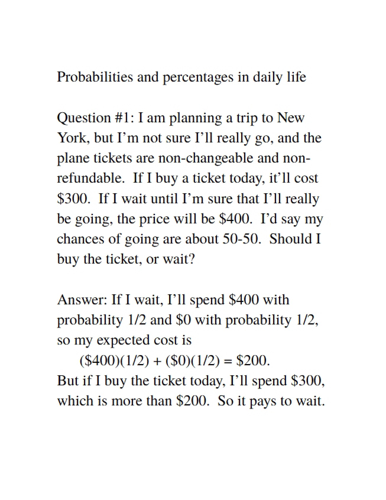 Daily Life Percentages and Probabilities