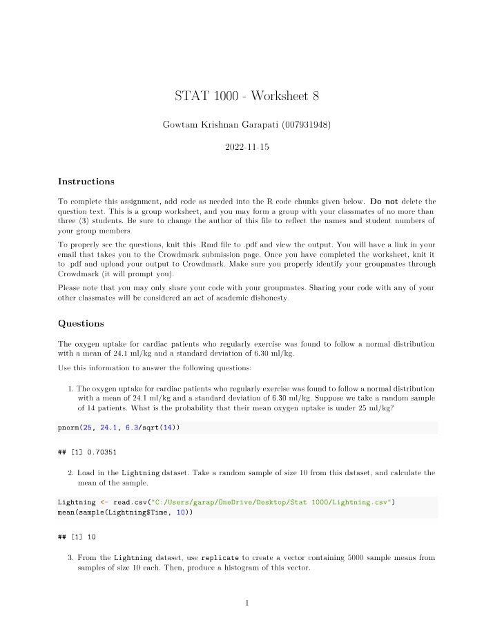 STAT1000 - Worksheet 8