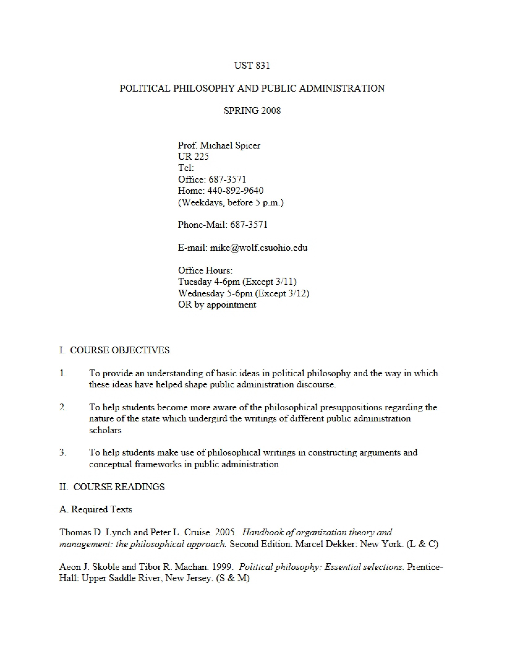 Public Admin Philosophy Syllabus