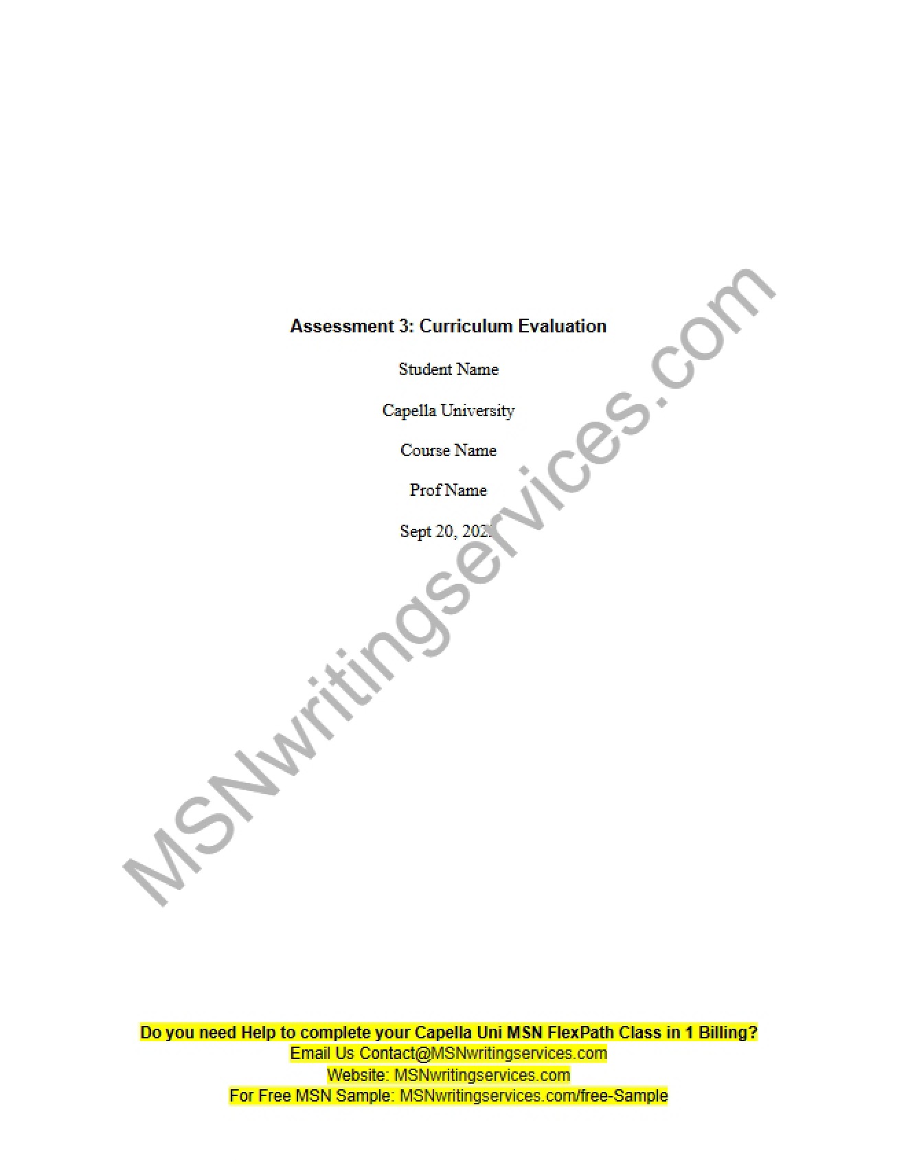 Assessment 3 Evaluating the Curriculum