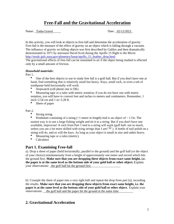 Gravitational Acceleration and Free-Fall