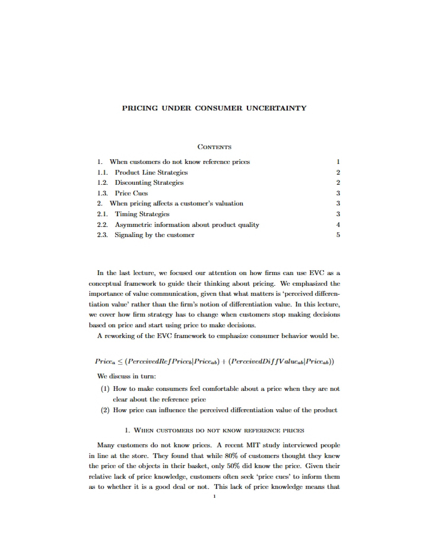Consumer Uncertainty and Pricing