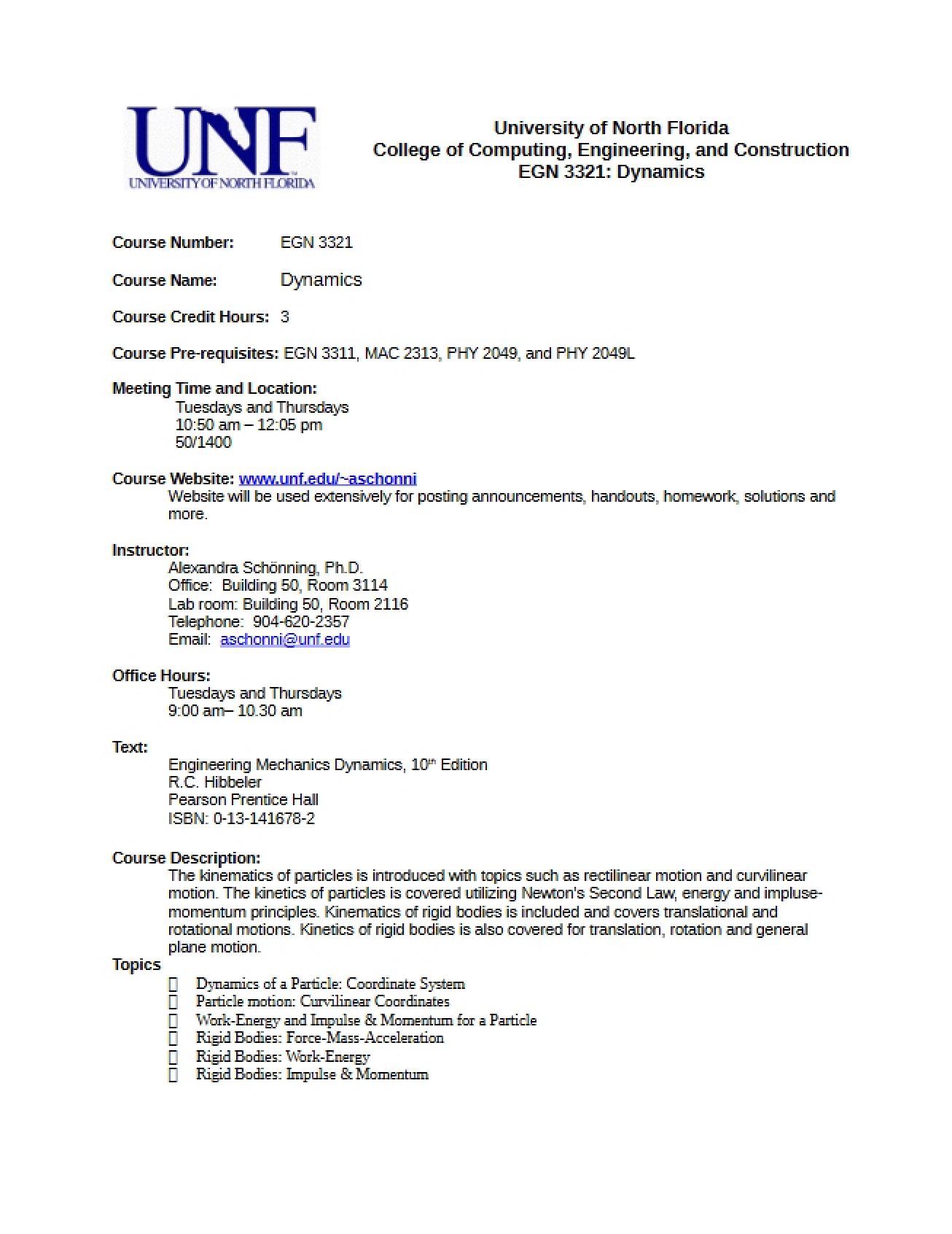 Engineering Dynamics Syllabus