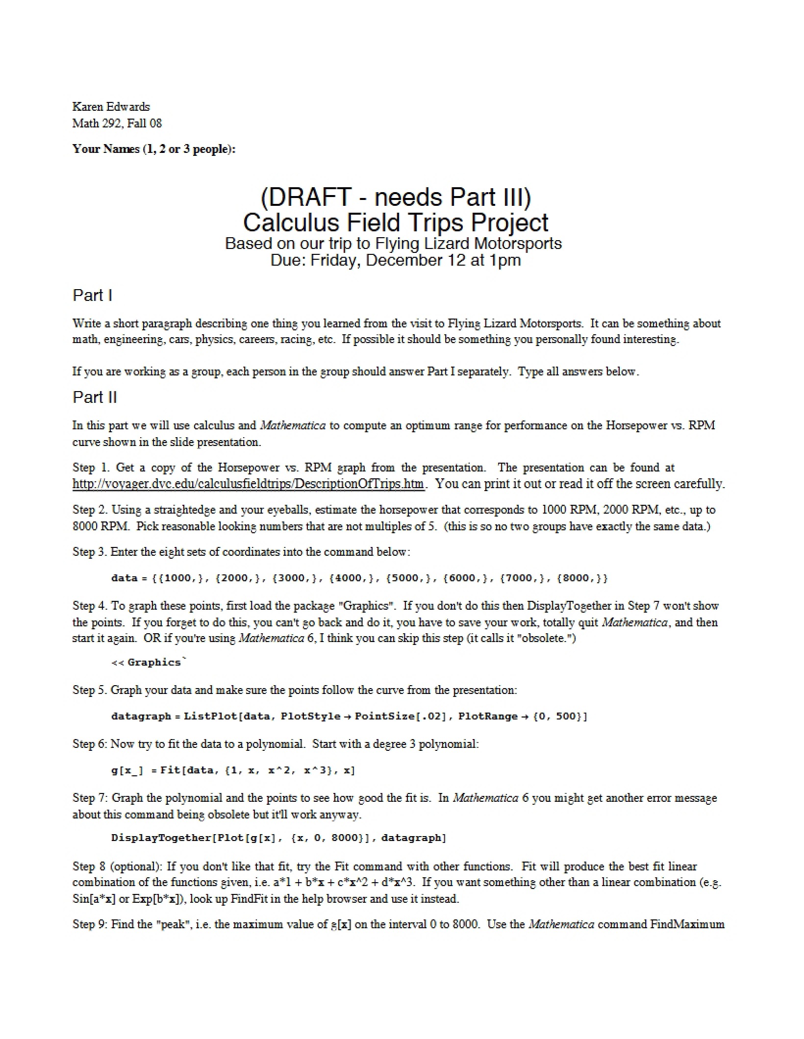 Project Calculus Field Trips