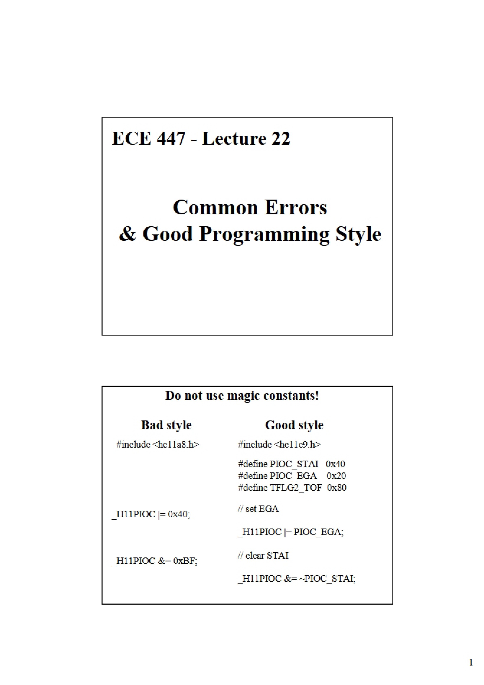 Good Programming Style and Common Errors Lecture 22