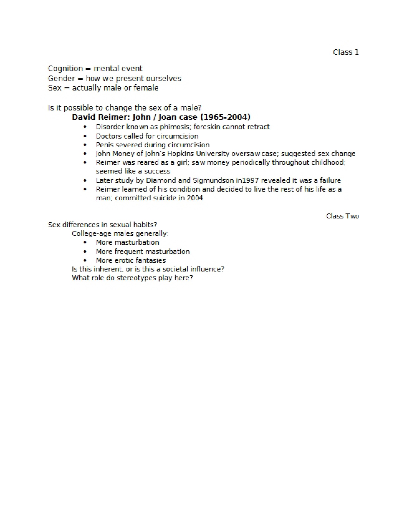 Psychobiology and Cognition Class 1