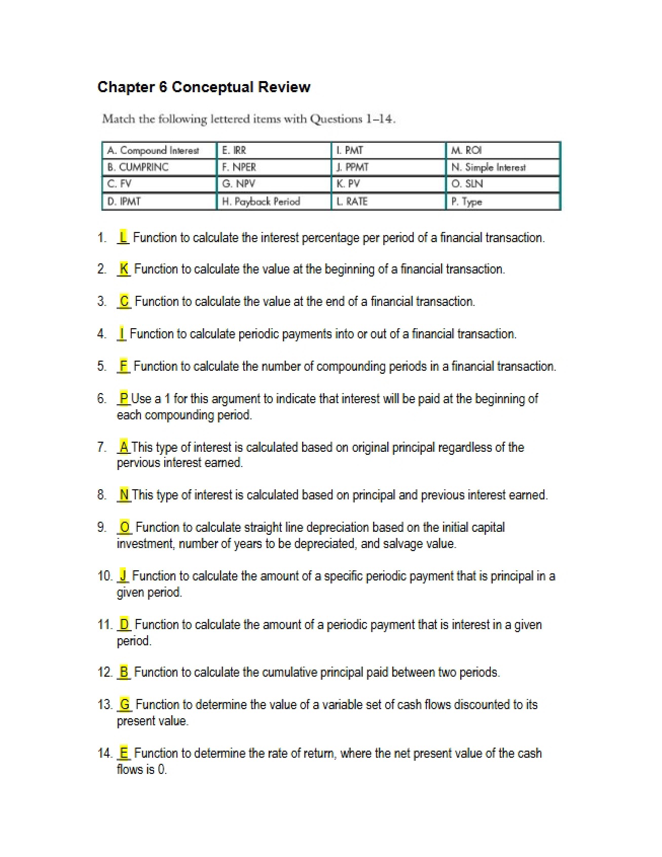 Conceptual Topics in Chapter Six