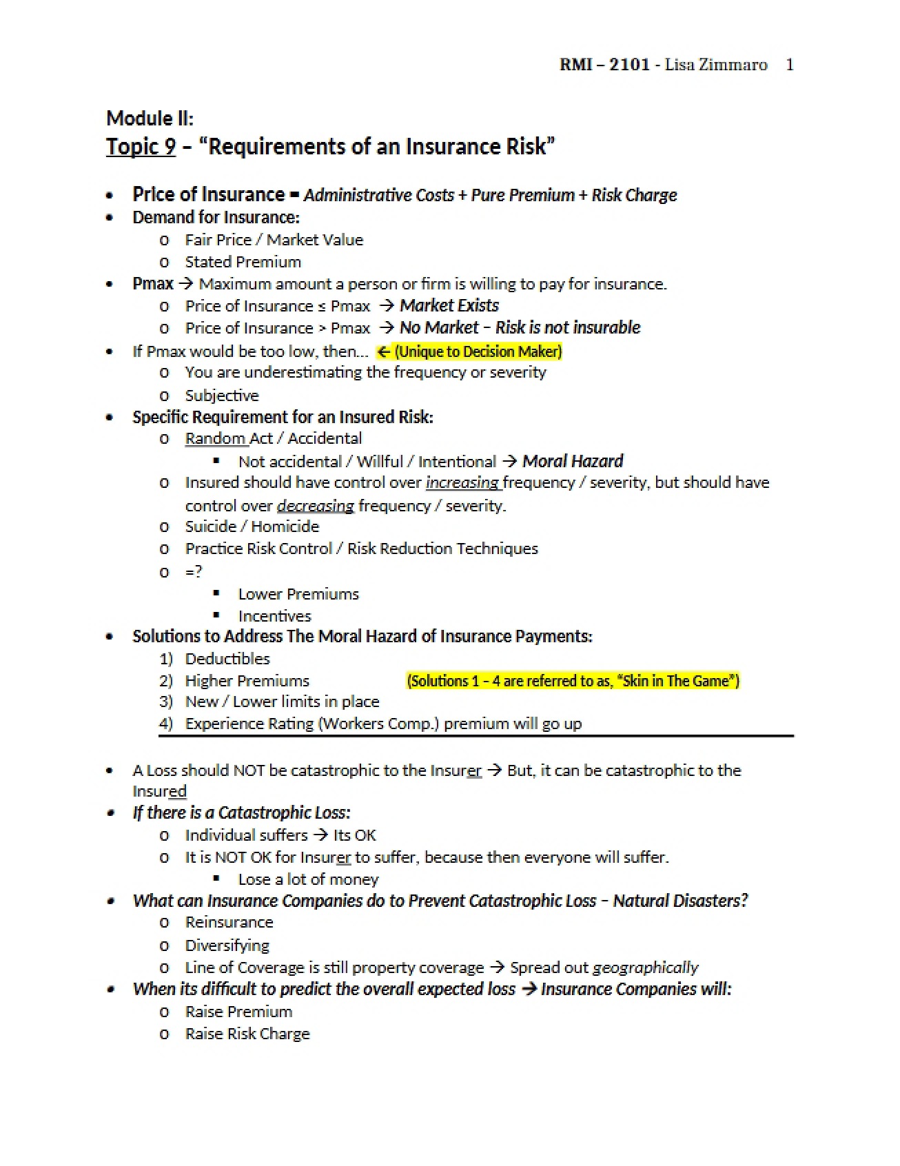 Ninth Topic An Analysis of the Requirements of an Insurance Risk
