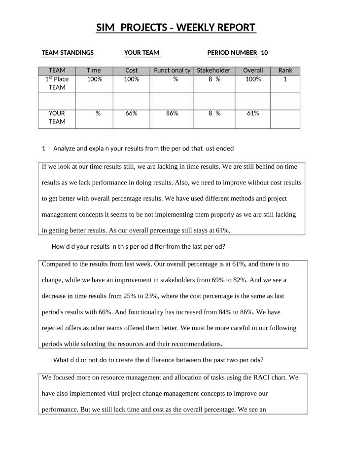 Weekly Report for SIM4Projects