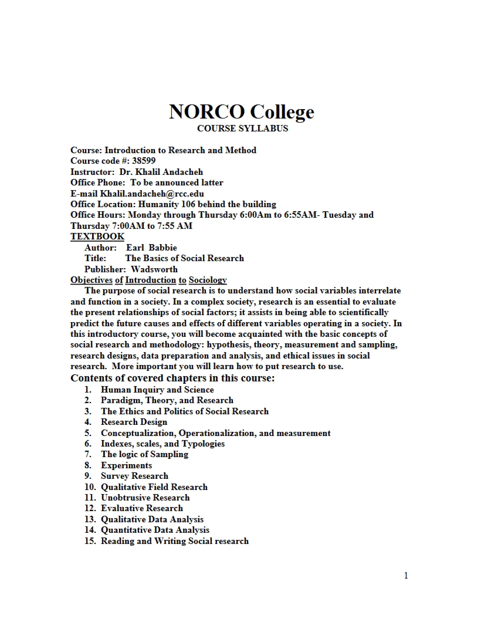 Research Methods Syllabus - 4 Pages