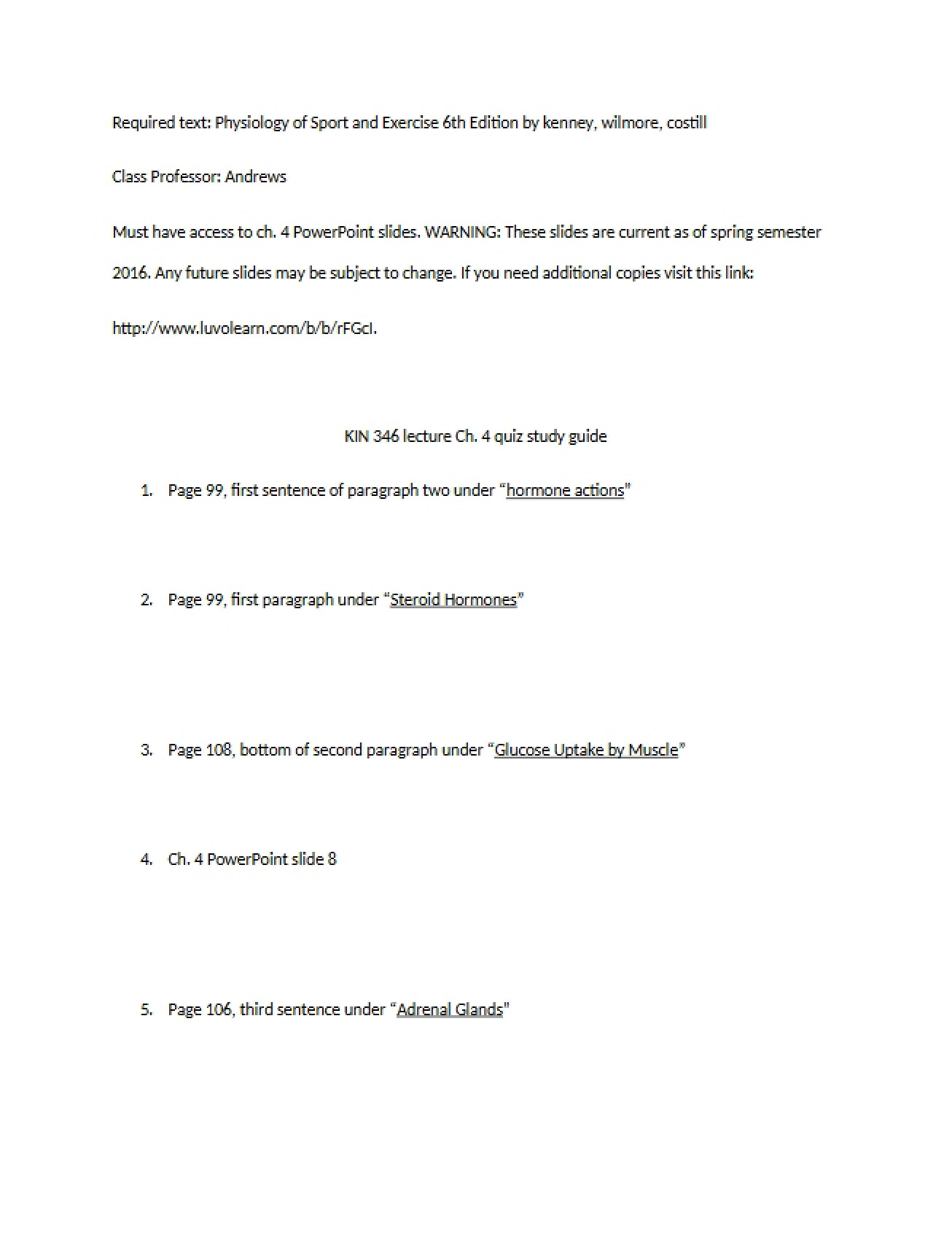 Physiology of Exercise Study Guide