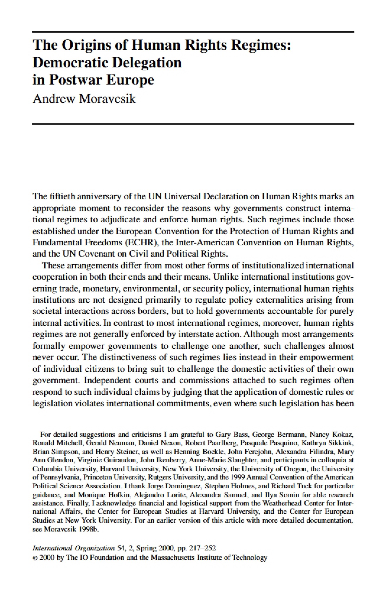 Origins of Human Rights Regimes in Postwar Europe