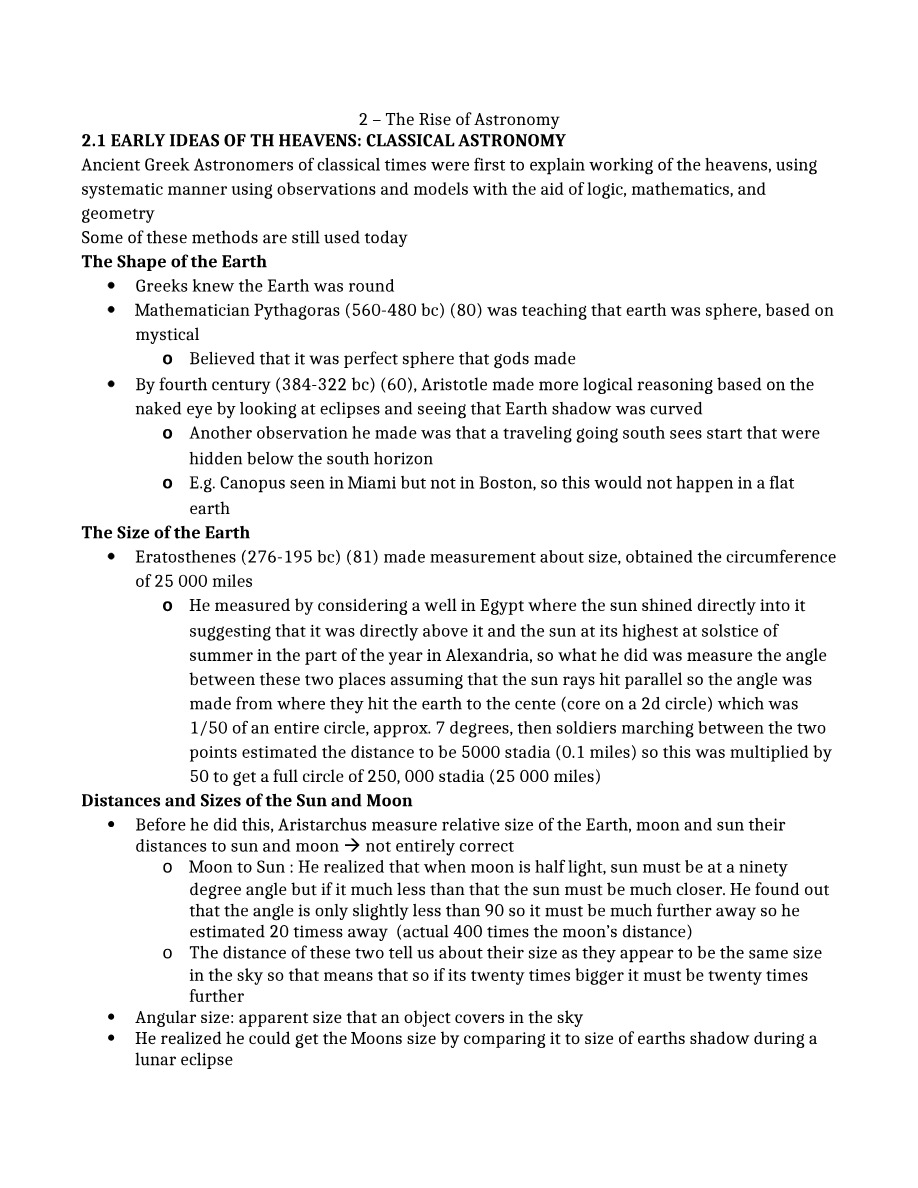 Notes on Classical Astronomy