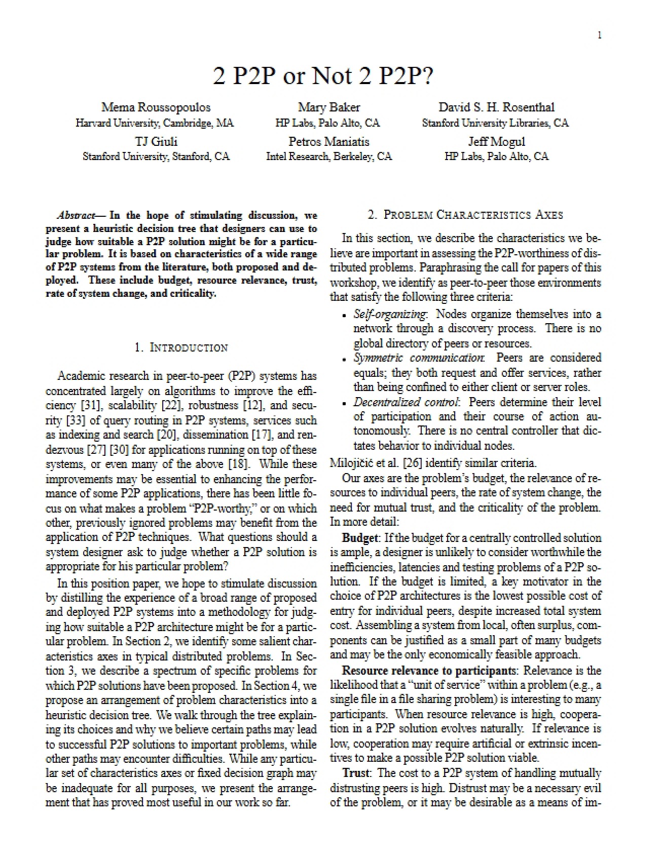 Overview of Peer-to-Peer Systems