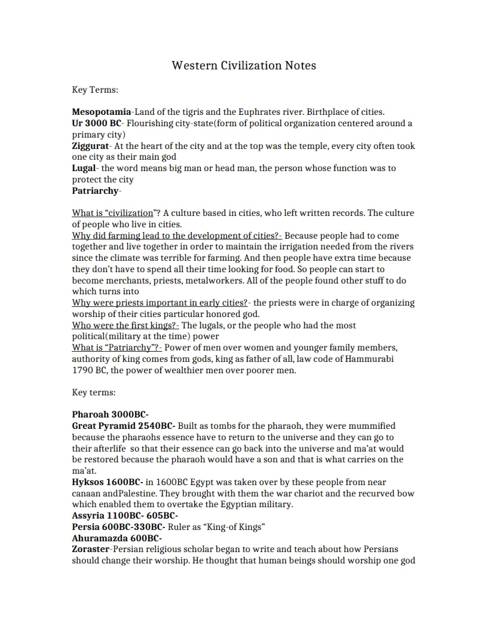 Notes on Western Civilization